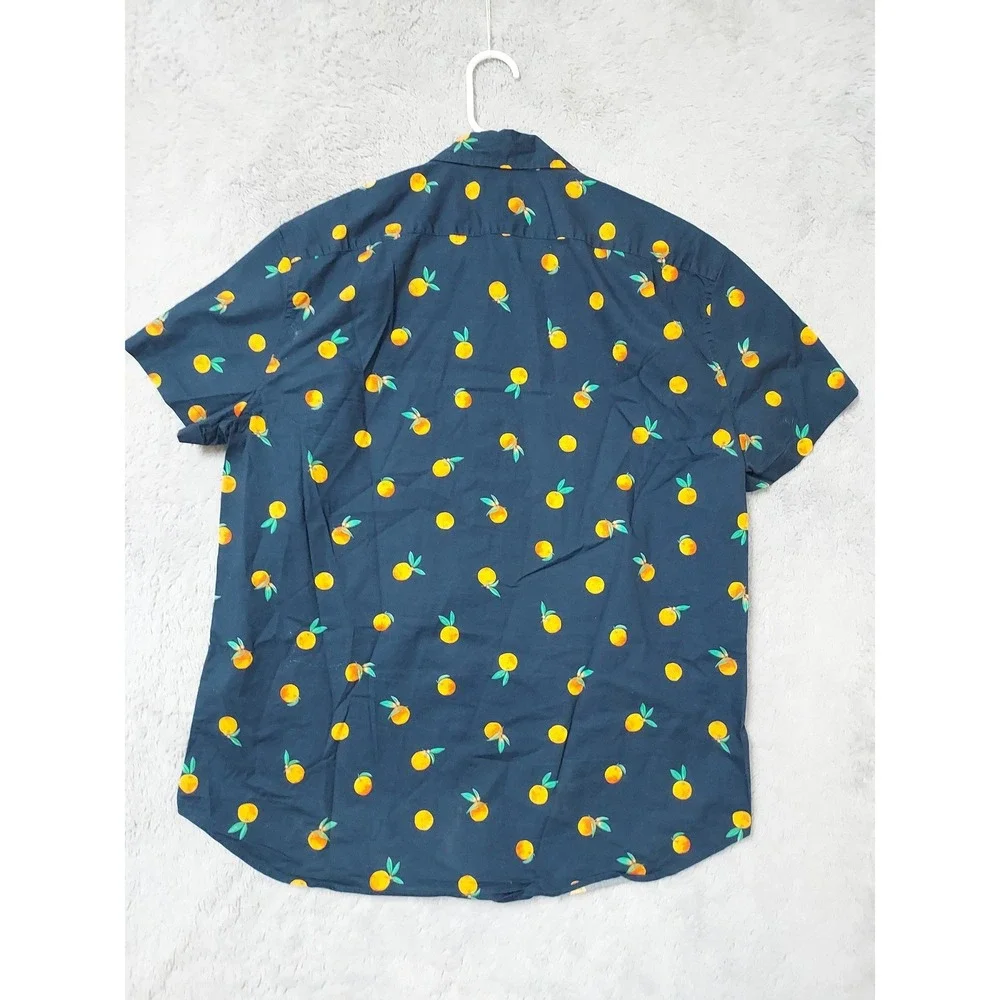 J Crew Shirt Mens Large Slim Flex Washed Short Sleeve Orange Fruit Novelty Print